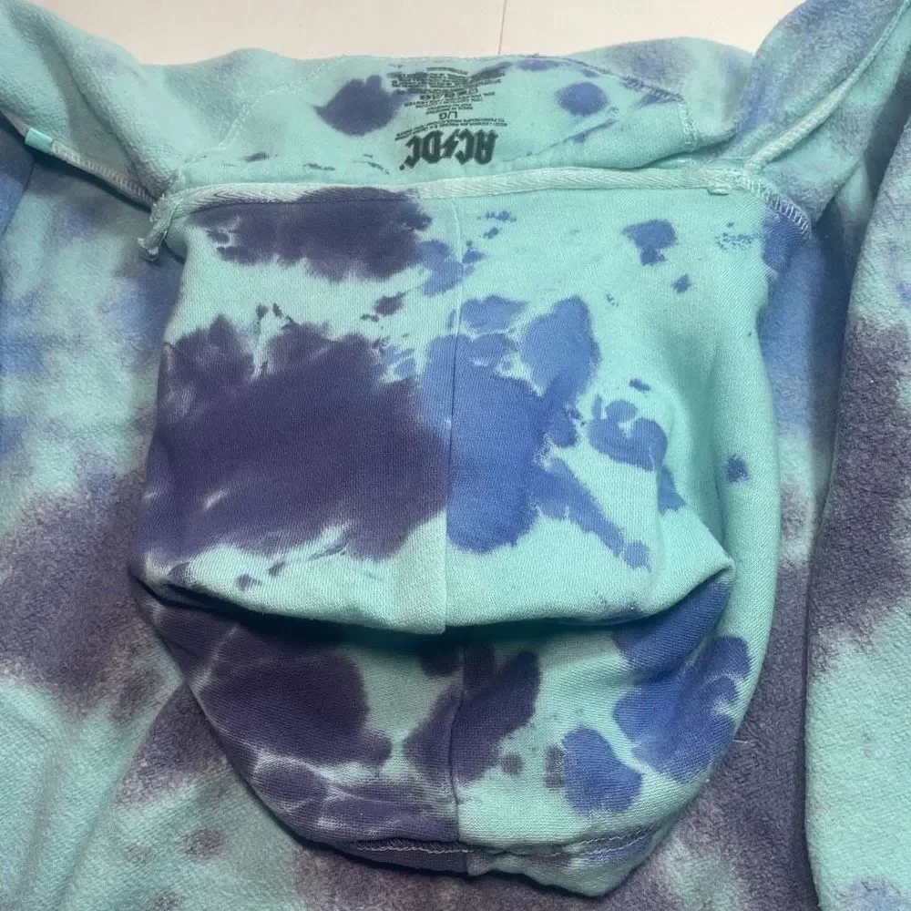 BNWT ACDC FOR THOSE ABOUT TO ROCK UK TOUR 1982 TIE DYE HOODIE MENS/UNISEX L/XL - Picture 9 of 16